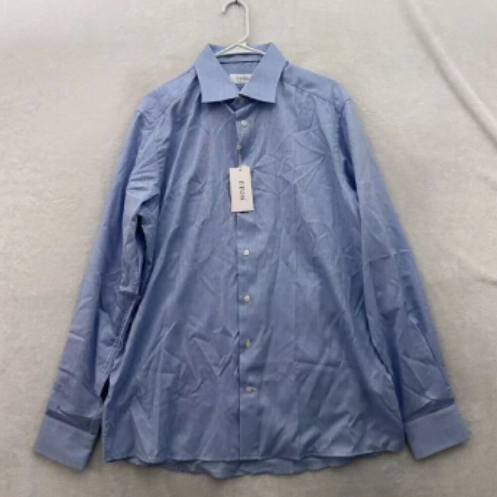 Eton Dress Shirt Mens 44 17.5 Blue Contemporary Business Casual Button Up
